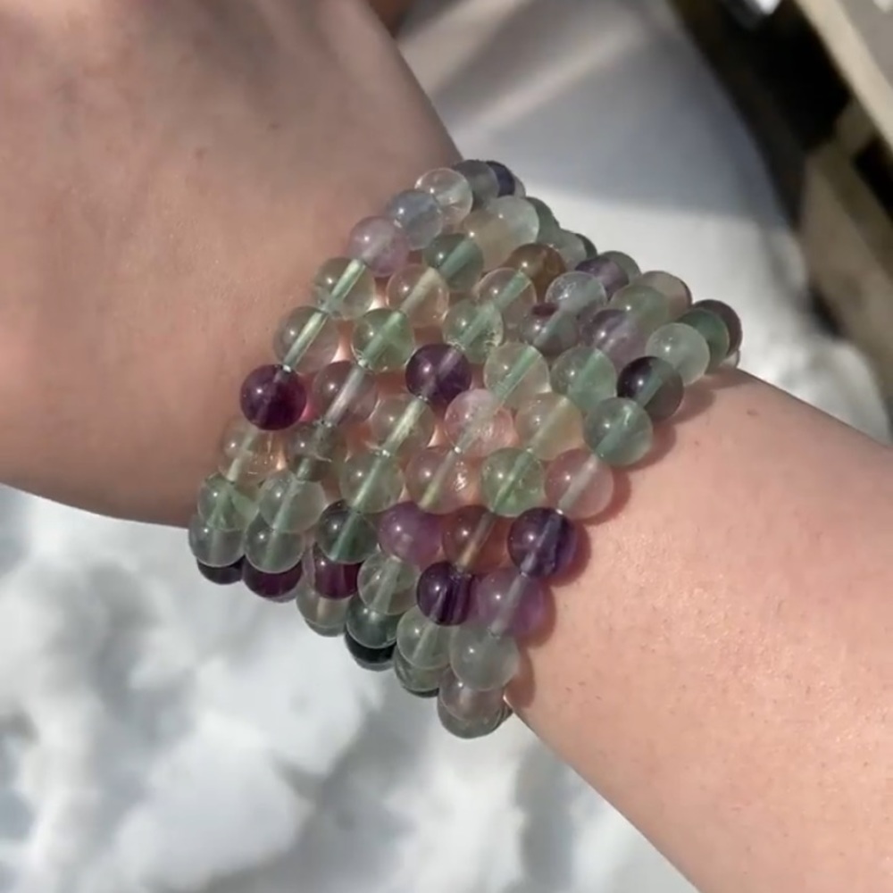 Rainbow fluorite crystal bead bracelet